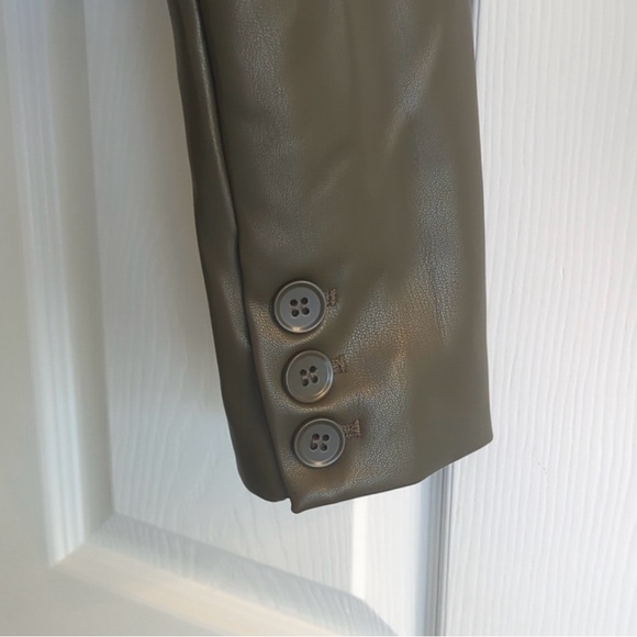 Nordstrom brand Philosophy Faux Leather Jacket Cropped Sage Olive Green - Picture 2 of 6